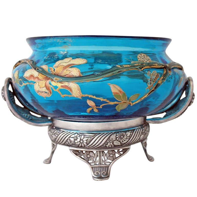 Pairpoint Aesthetic Silverplate Basket Original Hand-Painted Glass