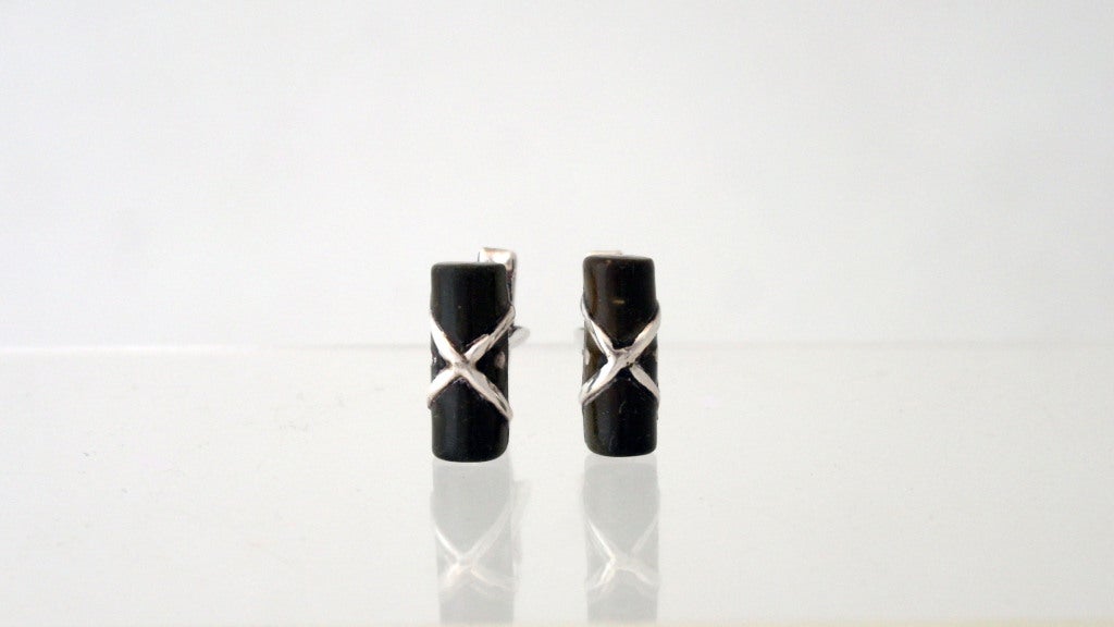 Los Castillo Sterling Silver & Tiger Eye Modern Cufflinks 1950