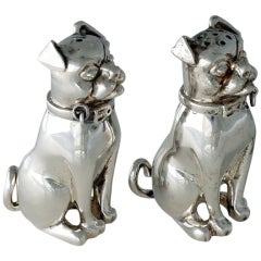 Charming English Sterling Silver 3-D PUGS Salt & Pepper Shakers