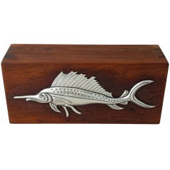 Aguilar Taxco Sterling Silver & Rosewood Box Applied Swordfish