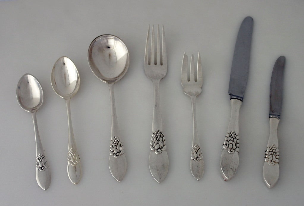 Carl Poul Petersen Hand Made 76 pc Sterling Silver Flatware Set