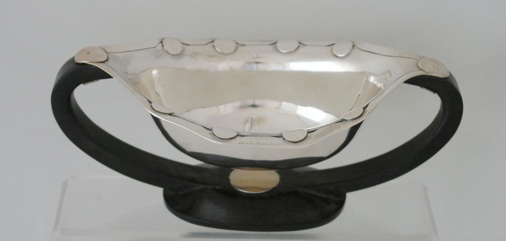 Mexican Fine Spratling 1950 Sterling Silver & Rosewood Elevated Bowl Multi Purposes For Sale