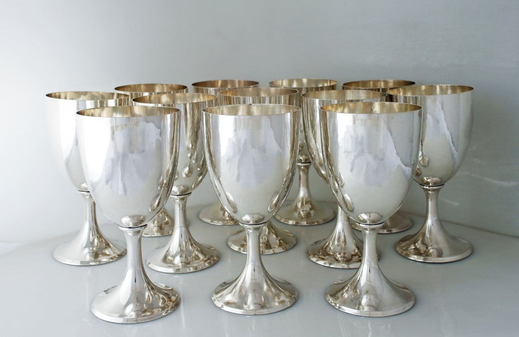 Porter Blanchard Hand Wrought Set of 12 Sterling Silver Goblets