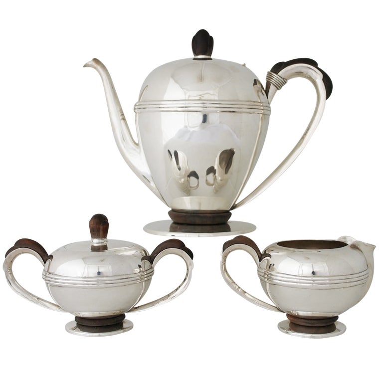 Spratling Sterling Silver 
Rosewood Accented 3 Pc. Coffee Set