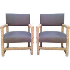 Pair of Vintage French Oak Armchairs