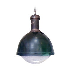 Antique Industrial French Green Painted Pendant