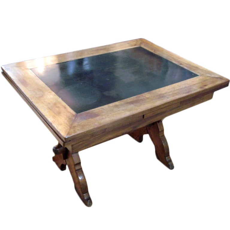 Antique French Slate Top Walnut Table with extentions For Sale