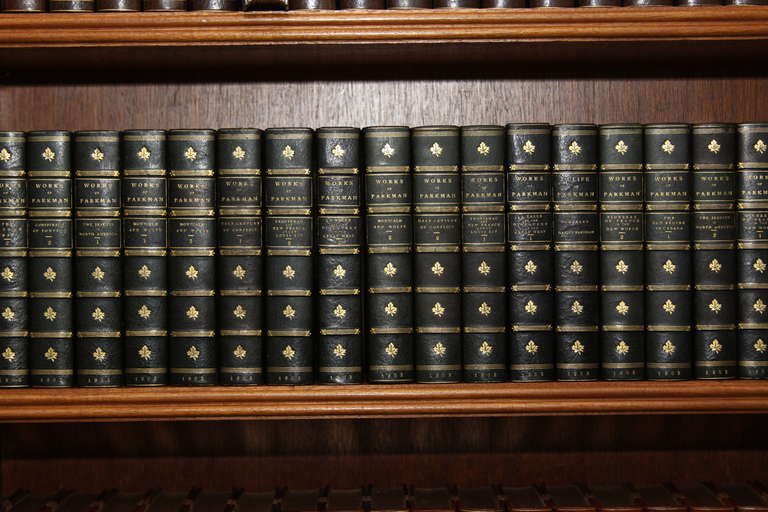 The complete works of Francis Parkman. 20 Volumes. Illustrated in color. bound in three quarter blue morocco over marbles boards, raised bands, gilt title, top edge gilt. Published Little Brown and Company. Boston.