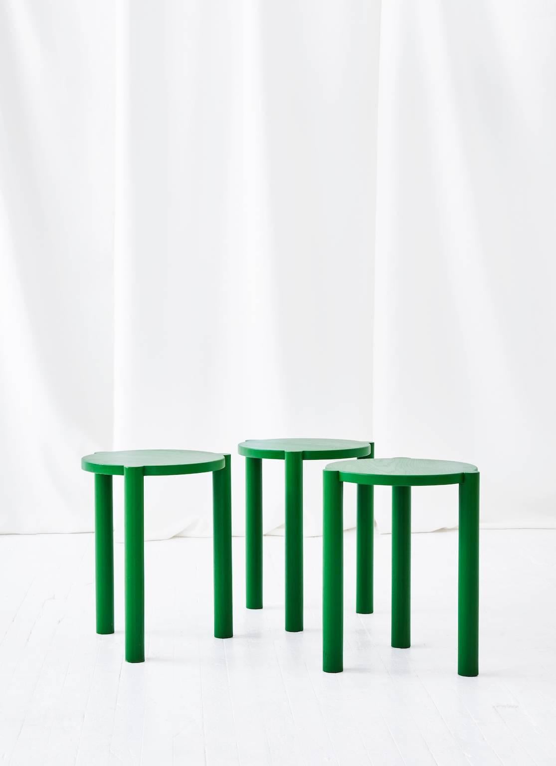 The WC3 stool by ASH NYC is a playful stool. The hand-turned legs join seamlessly with the seat to create an elegant, handcrafted joint that defies gravity. 
 
An exercise in Minimalist design, the hidden joints allow for the stool to function