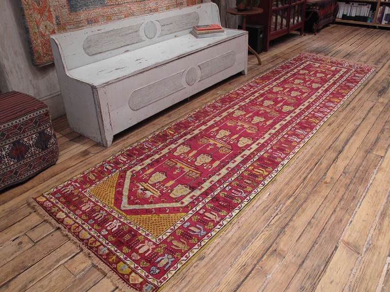 Antique Kirsehir runner rug. A very handsome runner rug example of Anatolian village weaving from a very prolific center in Central Turkey, featuring a well-known design. Rug is in excellent state of preservation with only minor expert restoration