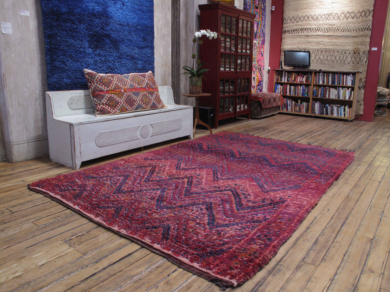 A fantastic Moroccan Berber carpet of unusually large proportions, attributed to the Beni Mguild tribal groups of the Central Middle Atlas Mountains. A very high quality example with very dense structure, high pile and in excellent state of