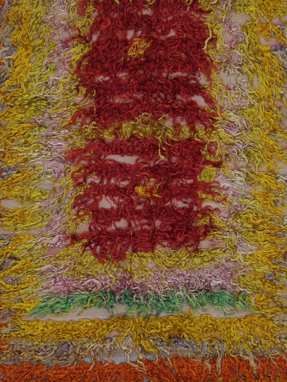Angora Tulu rug. An old tribal rug from Central Turkey, with loosely knotted, shaggy pile in angora goat hair, a silky, shiny fiber better known as mohair. Such rugs were used as floor covers, blankets or wall hangings to provide warmth and comfort.