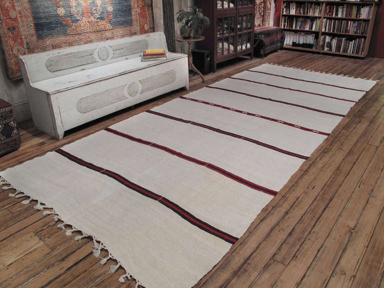 Jute Kilim with Red Bands
