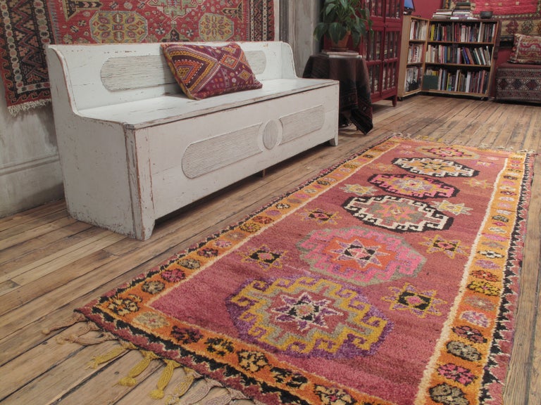 Herki runner rug. A charming, cheerful old tribal runner rug by the Herki Kurds who inhabit the mountains on the Turkish-Iraqi border. Authentic weaving traditions continued far longer in this remote region. Runner rug with very sturdy, with thick,
