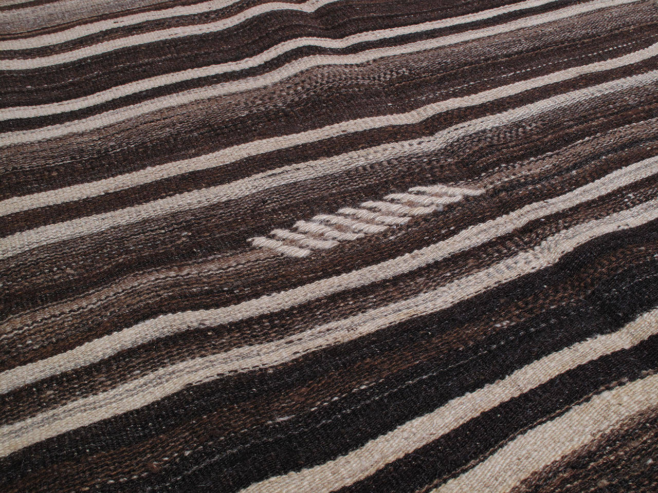 Hand-Woven Banded Kilim in Natural Brown