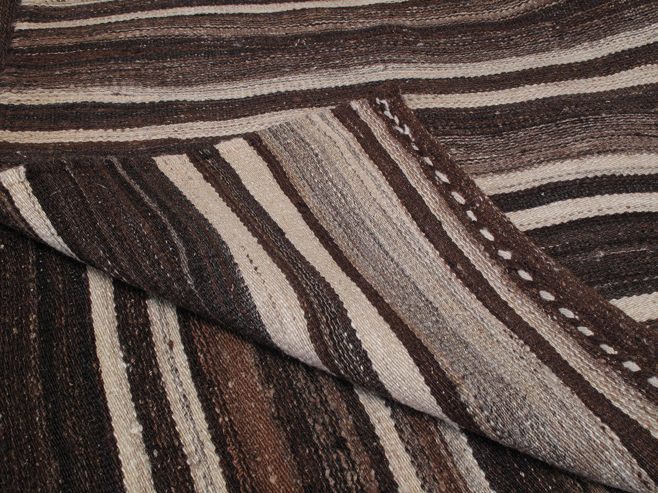 Wool Banded Kilim in Natural Brown