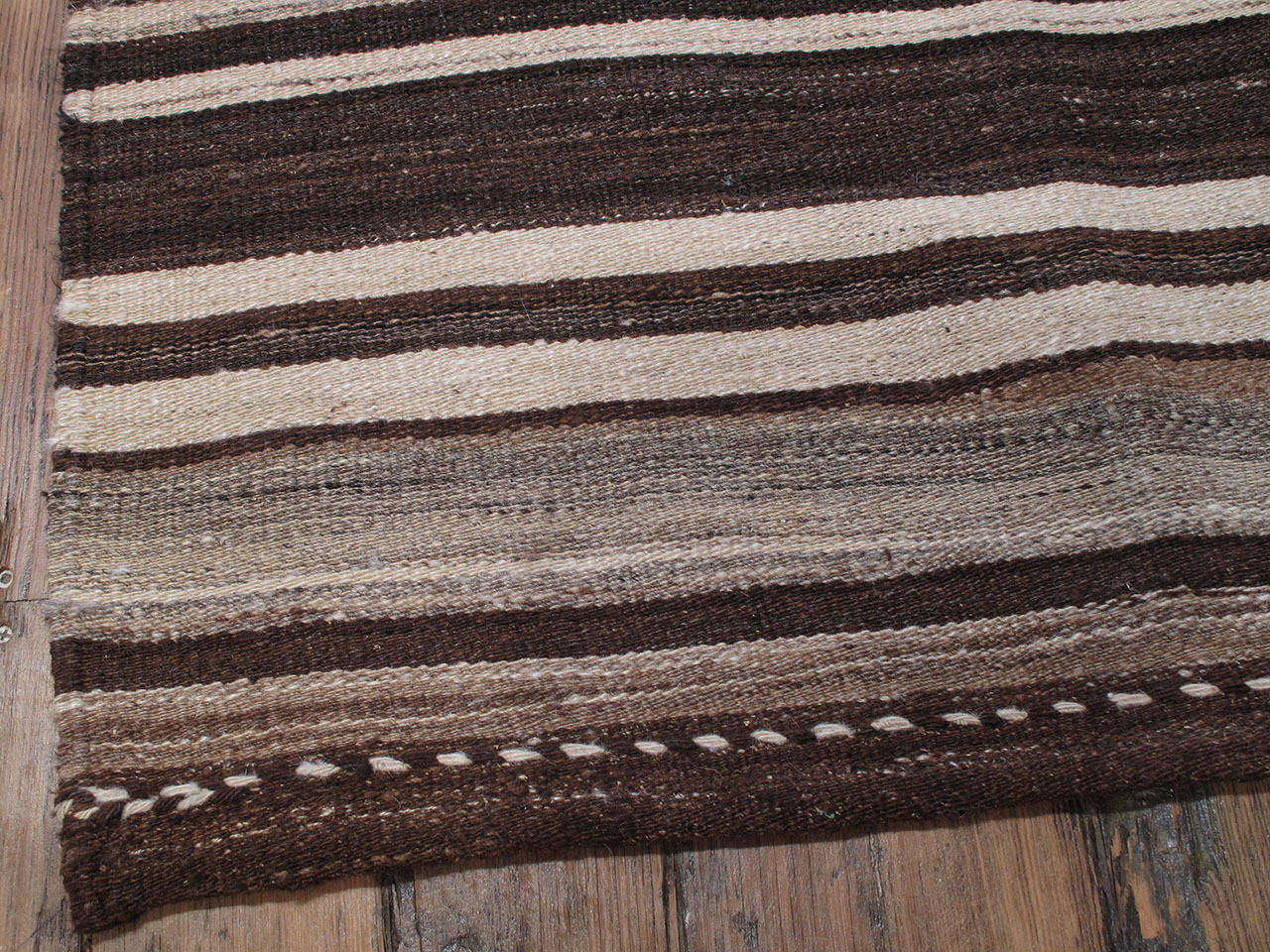 20th Century Banded Kilim in Natural Brown