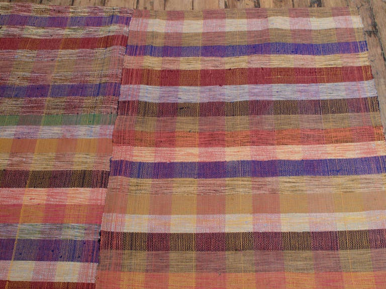Hand-Woven Colorful Banded Cover Rug For Sale
