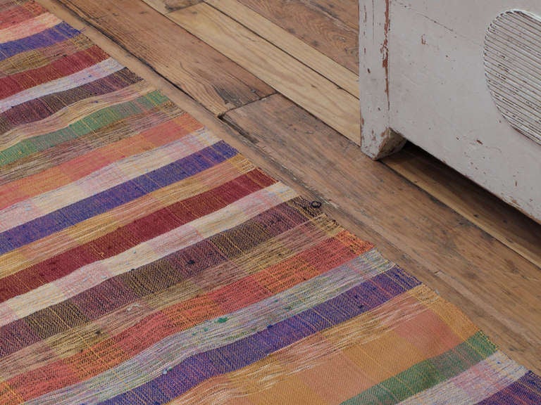 Late 20th Century Colorful Banded Cover Rug For Sale