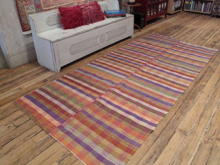 Turkish Colorful Banded Cover Rug For Sale