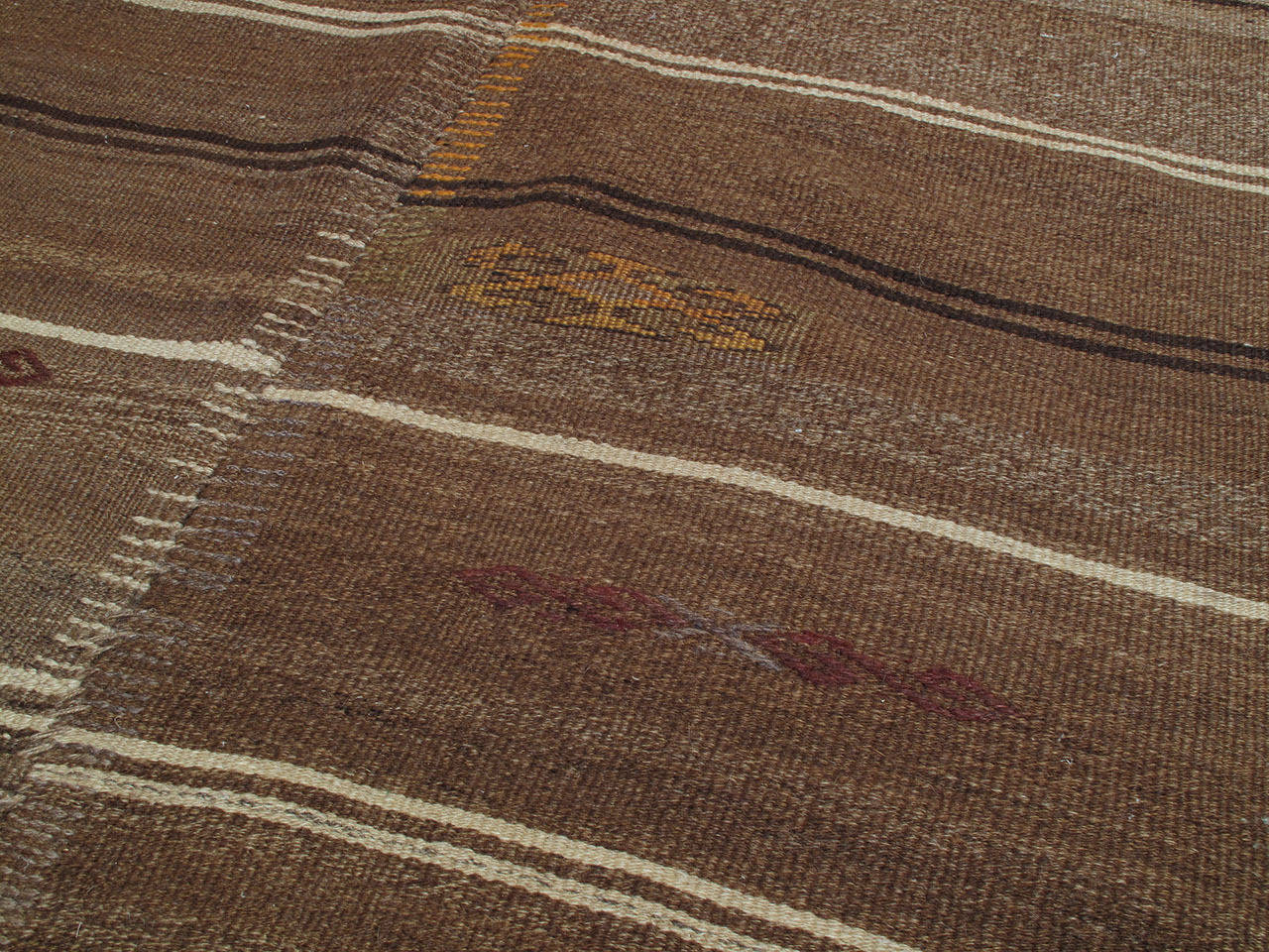 Hand-Woven Banded Kilim in Two Panels