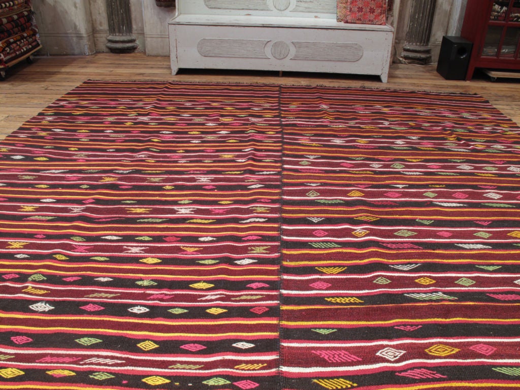 Turkish Pair of Banded Kilims Rug For Sale