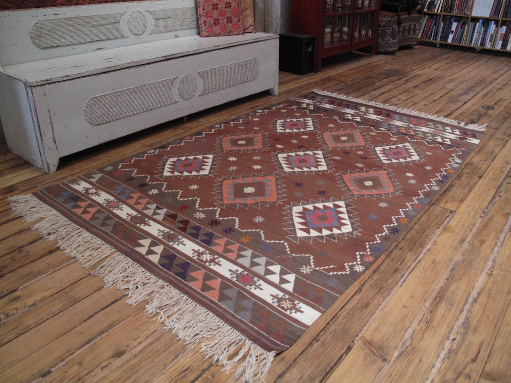 Balikesir Kilim rug. A high quality village Kilim rug from NW Turkey with an unusual color palette. Rug is in excellent condition.