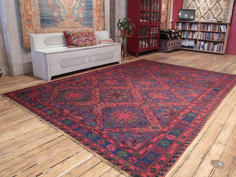 Sumak carpet or rug. A large tribal flat-weave carpet or rug from Azerbaijan, in 