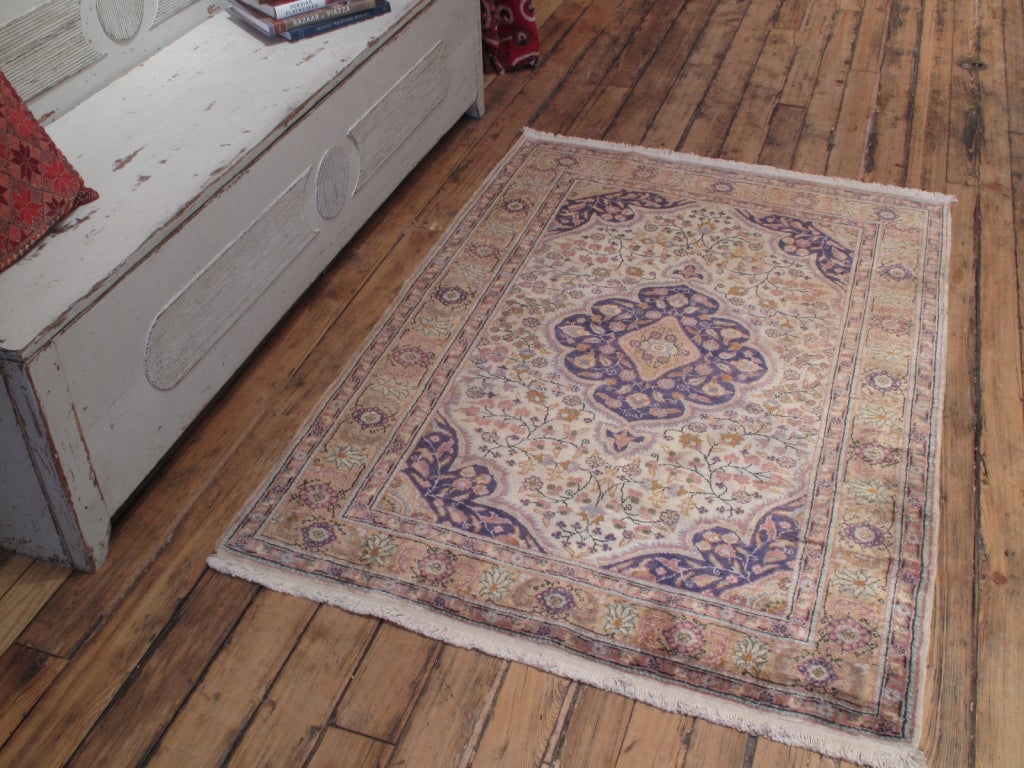 Cotton Kayseri rug. An elegant old Turkish rug with a classical design and muted colors. Mercerized cotton of the rug has a soft sheen and was used to imitate silk.