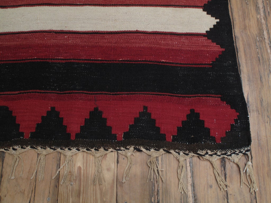 Woven Red, White and Black Kilim 'Wide Runner' Rug For Sale