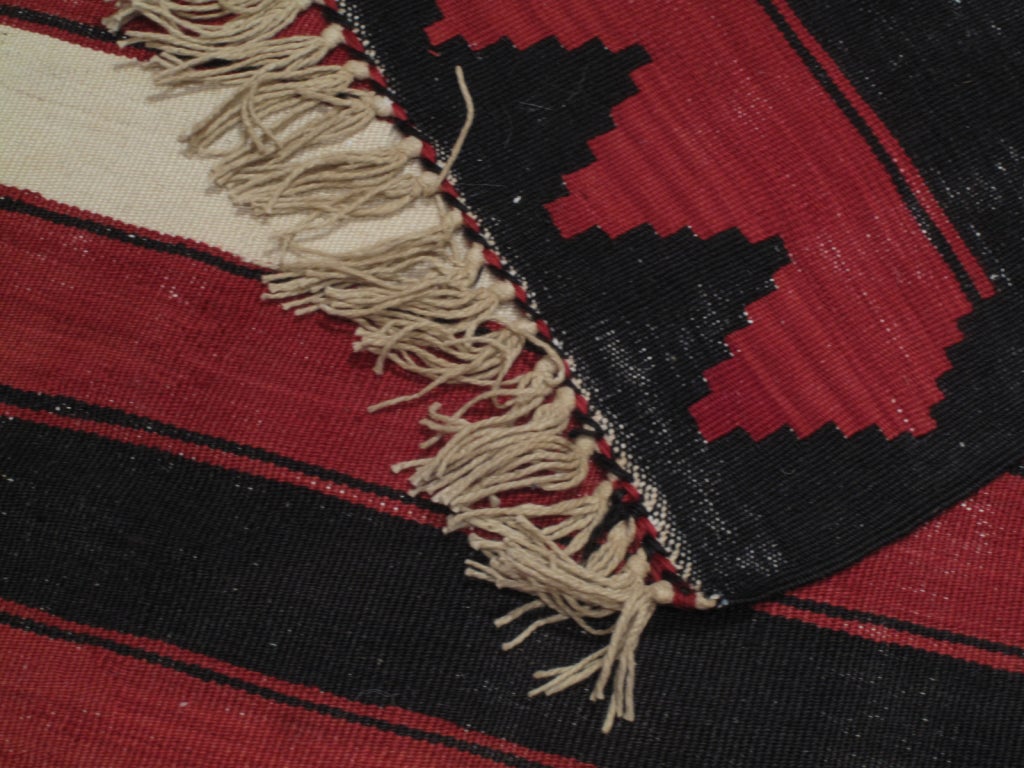 20th Century Red, White and Black Kilim 'Wide Runner' Rug For Sale