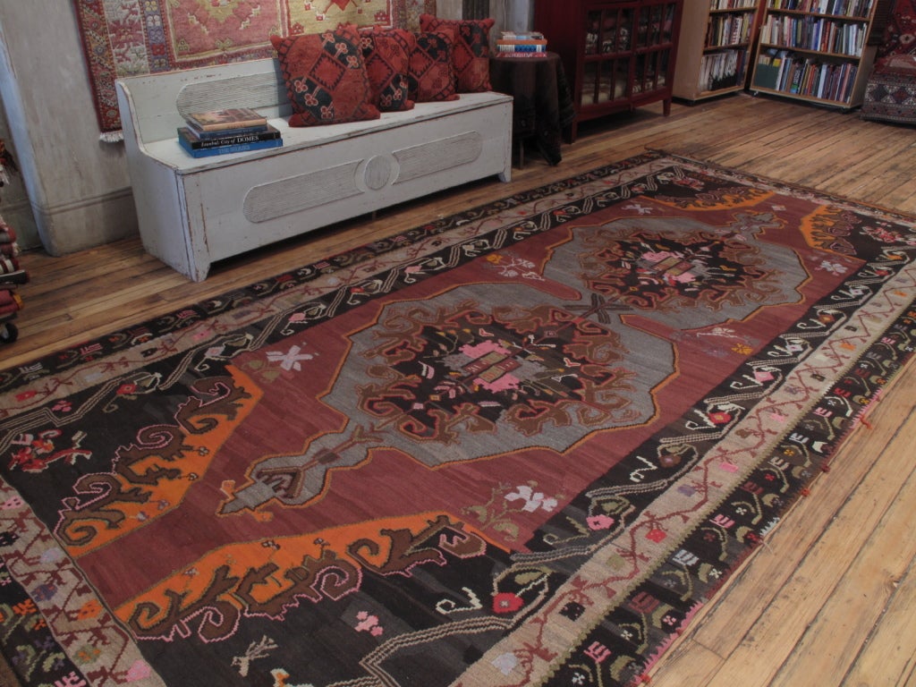 Large Kars Kilim rug. A large and very impressive kilim rug from Eastern Turkey, in a style reminiscent of antique Russian kilims from Ukraine and Armenia - this part of Turkey was on the border with, and briefly occupied by Imperial Russia. The two