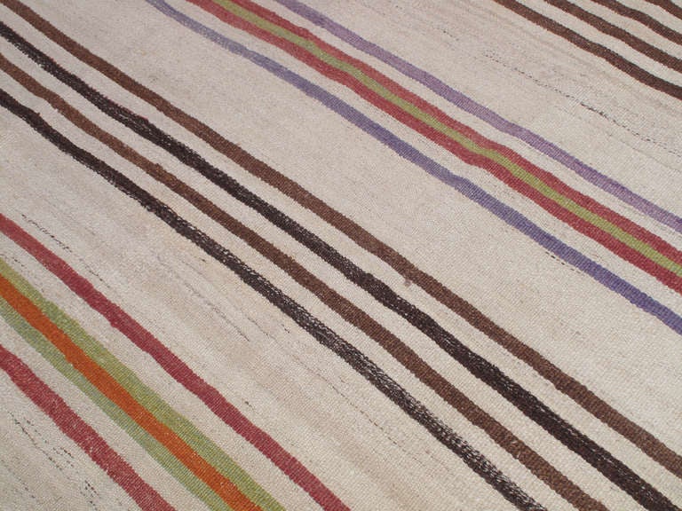 Turkish Banded Kilim Wide Runner Rug