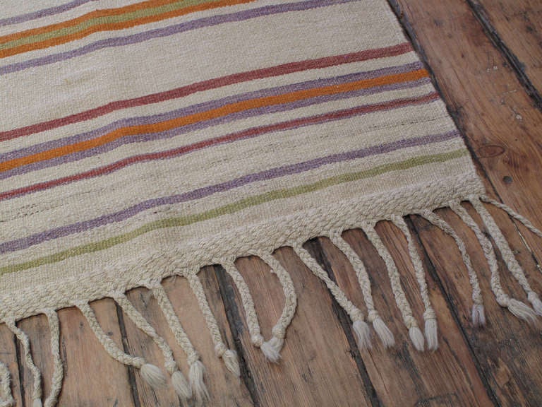 Mid-20th Century Banded Kilim Wide Runner Rug