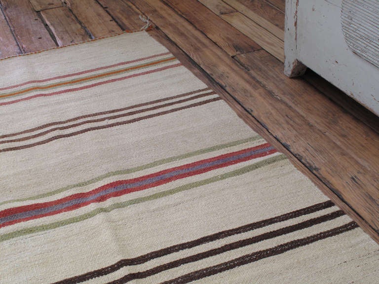 Banded Kilim Wide Runner Rug In Excellent Condition In New York, NY