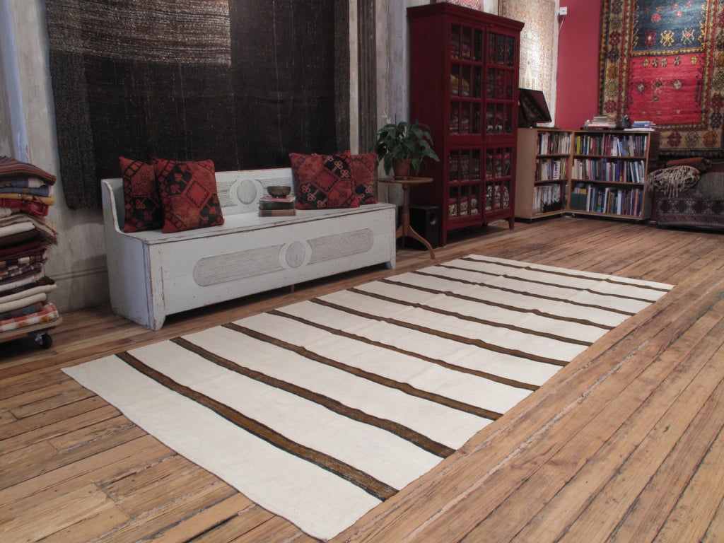 Banded Kilim wide runner rug, An older, finer example of this type of runner rug with wonderful handle and patina. A Minimalist beauty.