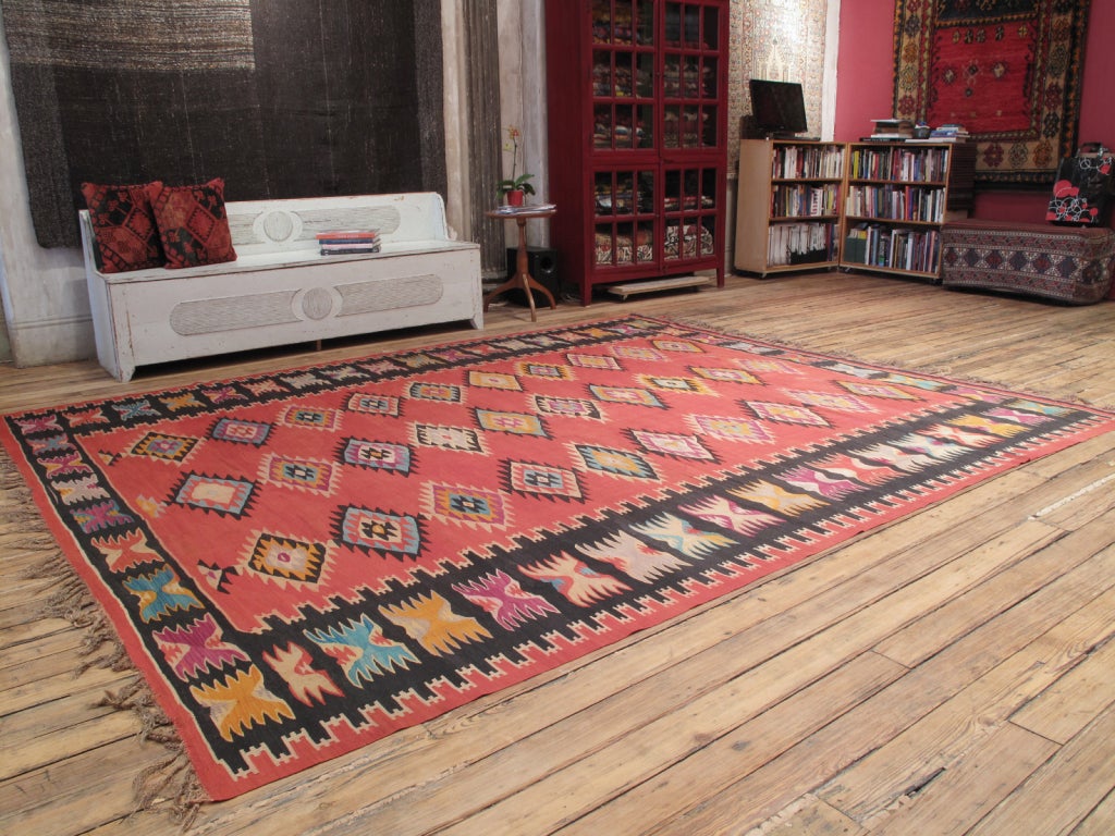 Balkan Kilim rug. A large old Kilim rug from the Balkan peninsula, from the border region between Serbia and Bulgaria. Older and more colorful than most examples of this type of rug.