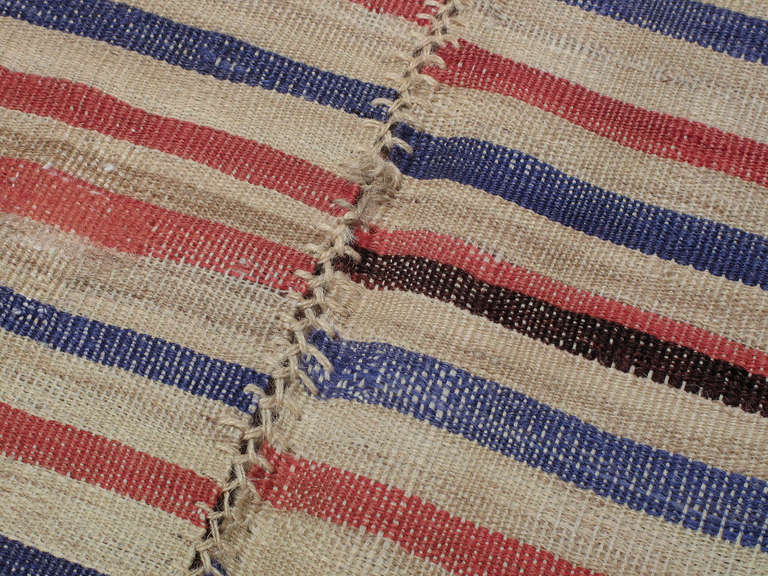 20th Century Blue and Red Striped Kilim