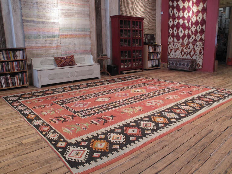 Large Balkan Kilim rug. A lovely old Kilim rug from the Balkans (Serbia-Bulgaria), where there is a long-standing tradition of Kilim weaving. Large and increasingly hard-to-find sized rug. Rug has great design and scale.