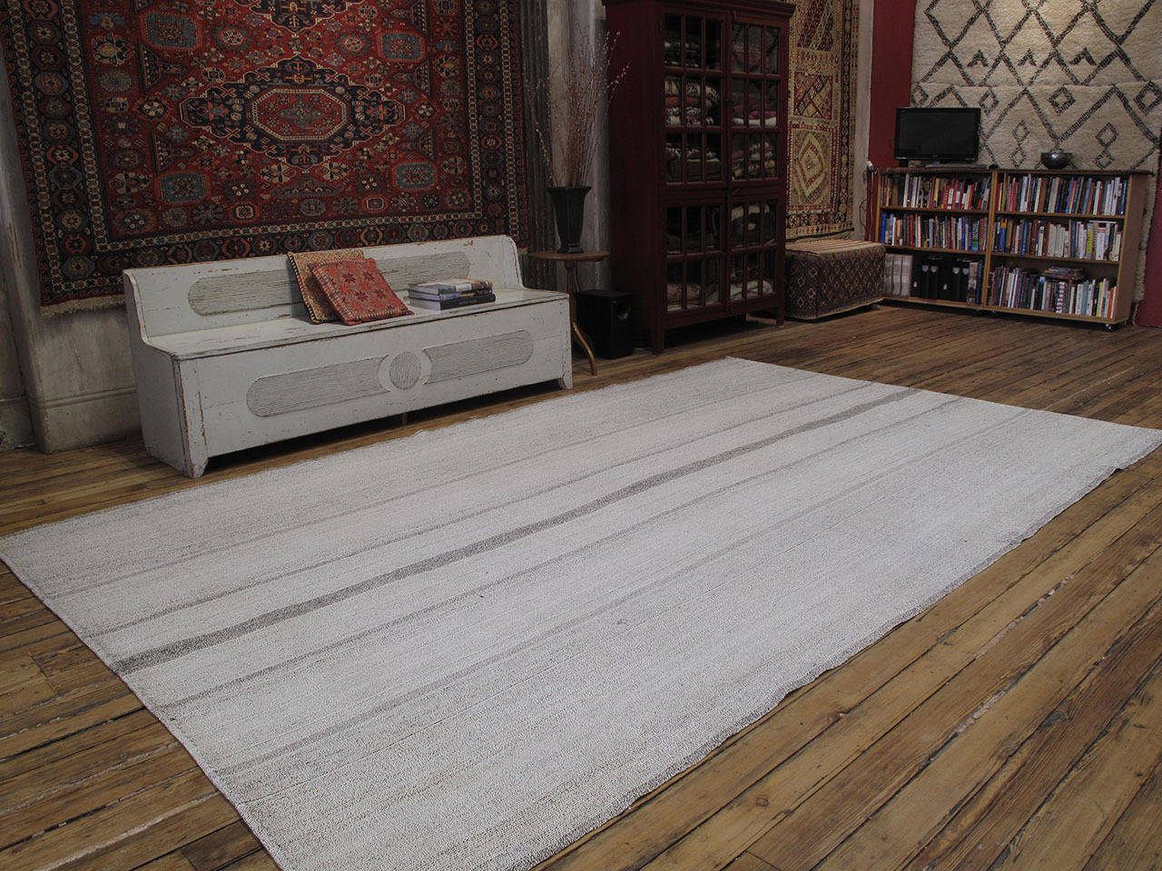 An old tribal flat-weave from Southeastern Turkey, woven for everyday utilitarian use, with a mixture of cotton and goat hair. This is an unusually large example of the type. Surprisingly elegant with great modern, Minimalist appeal.