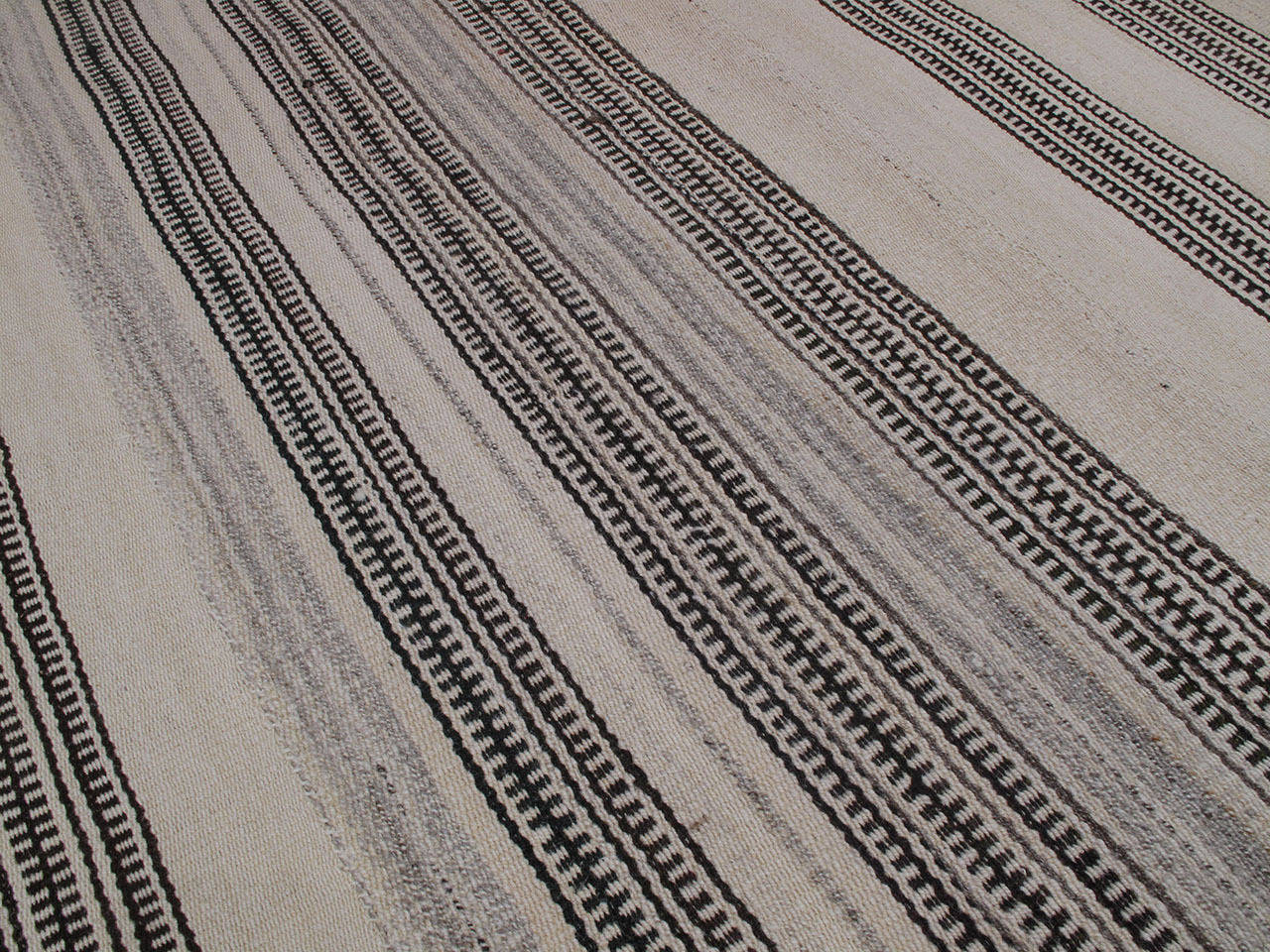 Hand-Woven Striped Kilim in Natural Tones