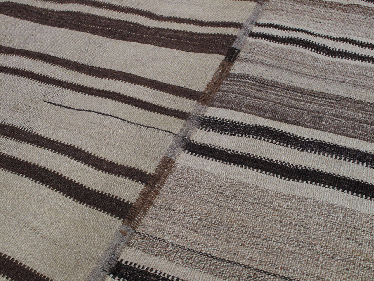 Hand-Woven Striped Kilim in Two Panels