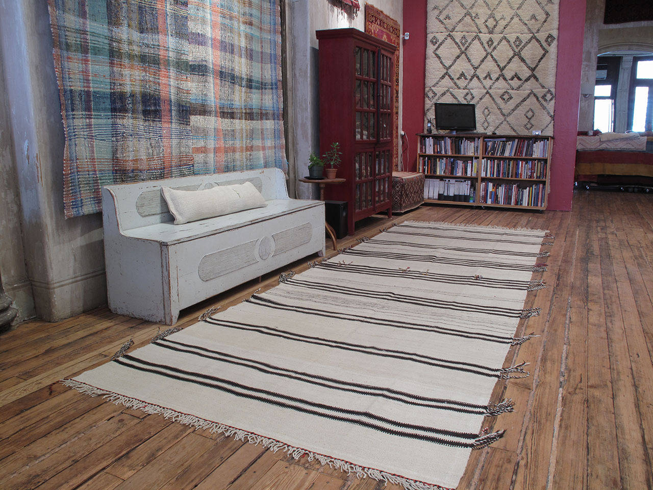 Striped Karapinar Kilim with Tassels