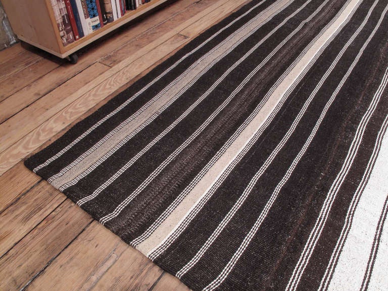 Hand-Woven Large Kilim Rug with Vertical Bands