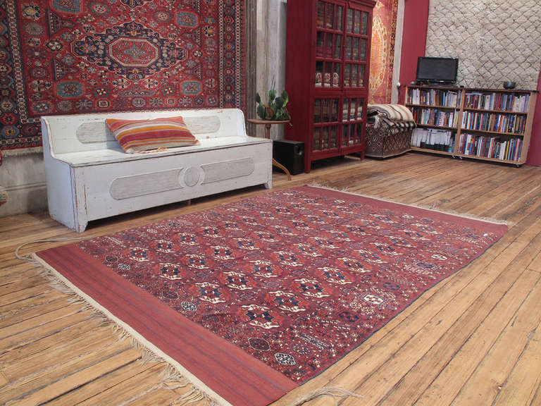 Superb Antique Turkmen carpet or rug. A great example of Turkmen tribal weaving featuring the classical design of the Tekke Turkmen - erroneously called a 