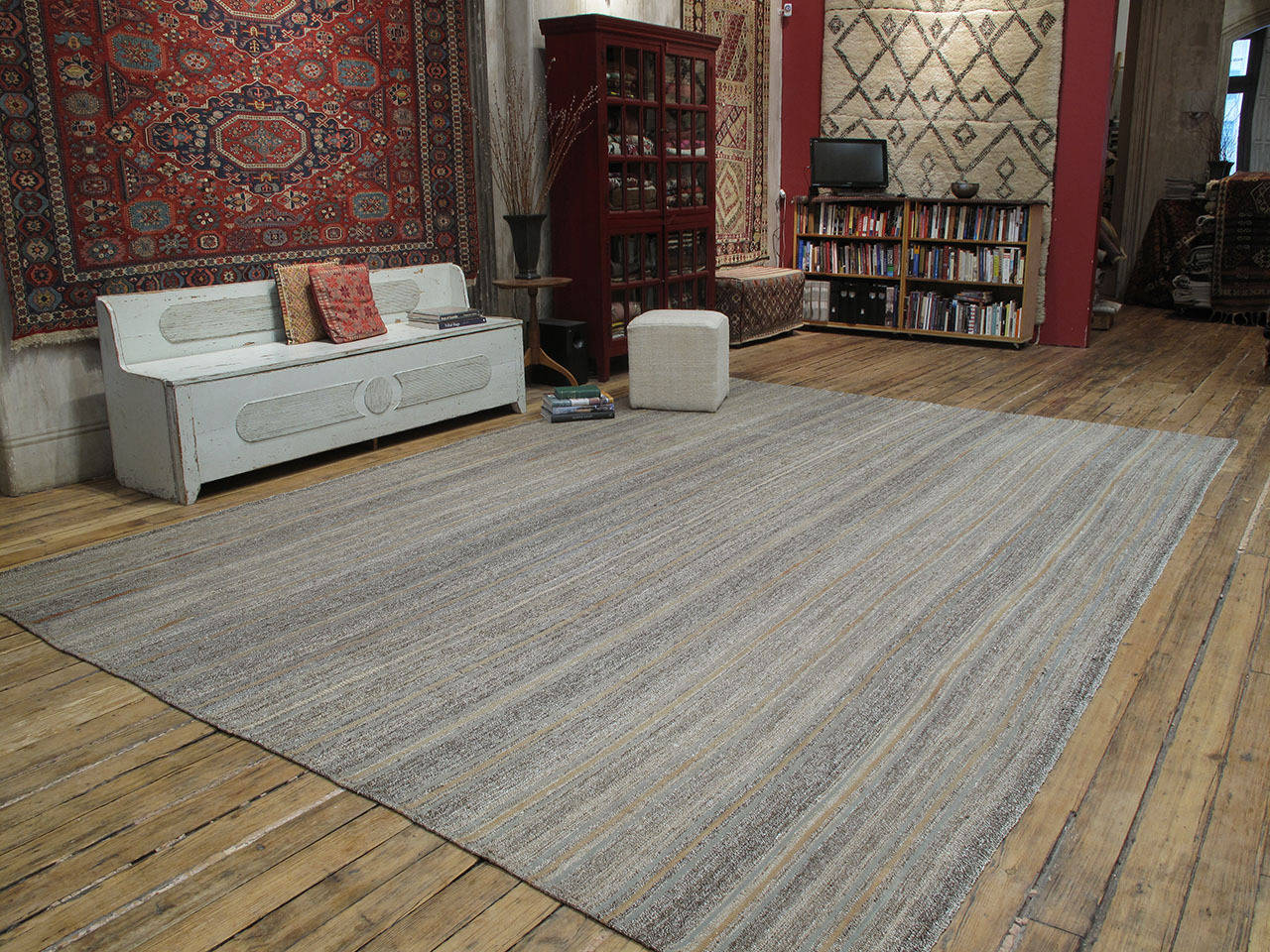 An unusually large tribal floor cover, most probably from Southeastern Turkey, woven with a mixture of wool and goat hair in very pleasing tones of natural brown and gray and cotton stripes. The subtle beauty of this piece, further enhanced by its