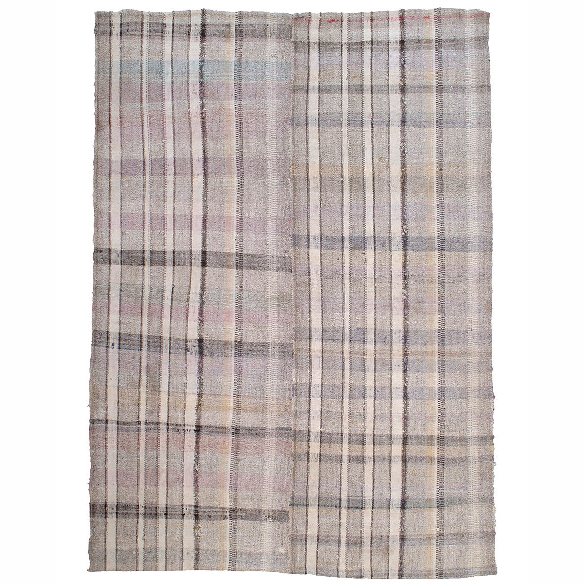 Cotton and Goat Hair Kilim in Plaid