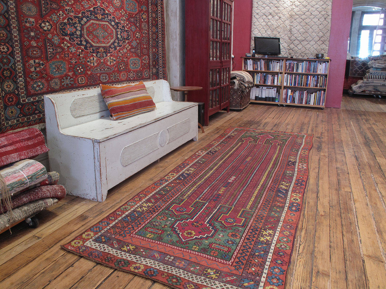 Antique East Anatolian long runner rug. A great antique village rug from Eastern Turkey with considerable age and a highly unusual and intriguing design. The pile of the rug is knotted in angora (mohair), rather than wool, another unusual feature.