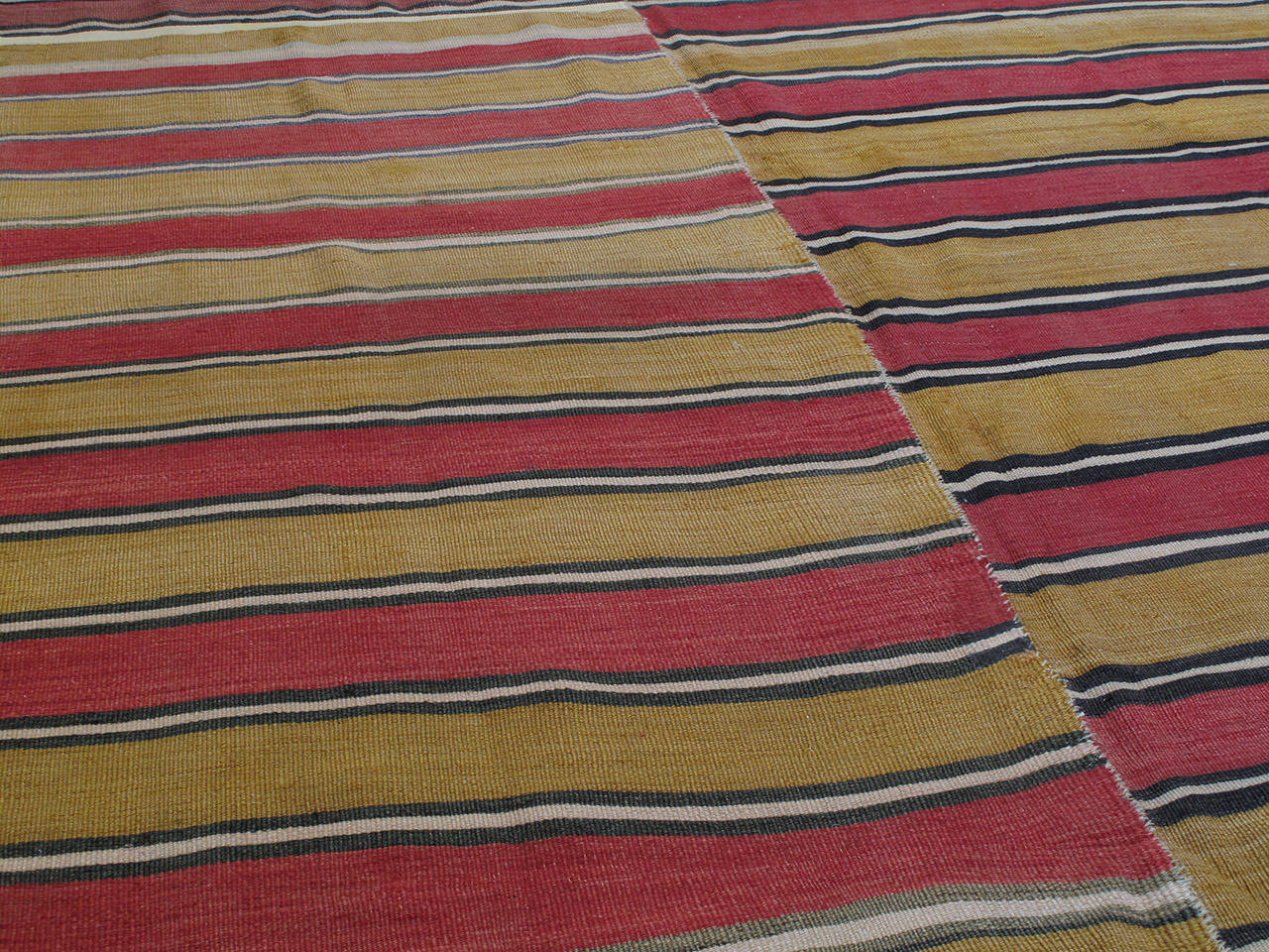 Turkish Banded Kilim Runner Rug in Two Panels