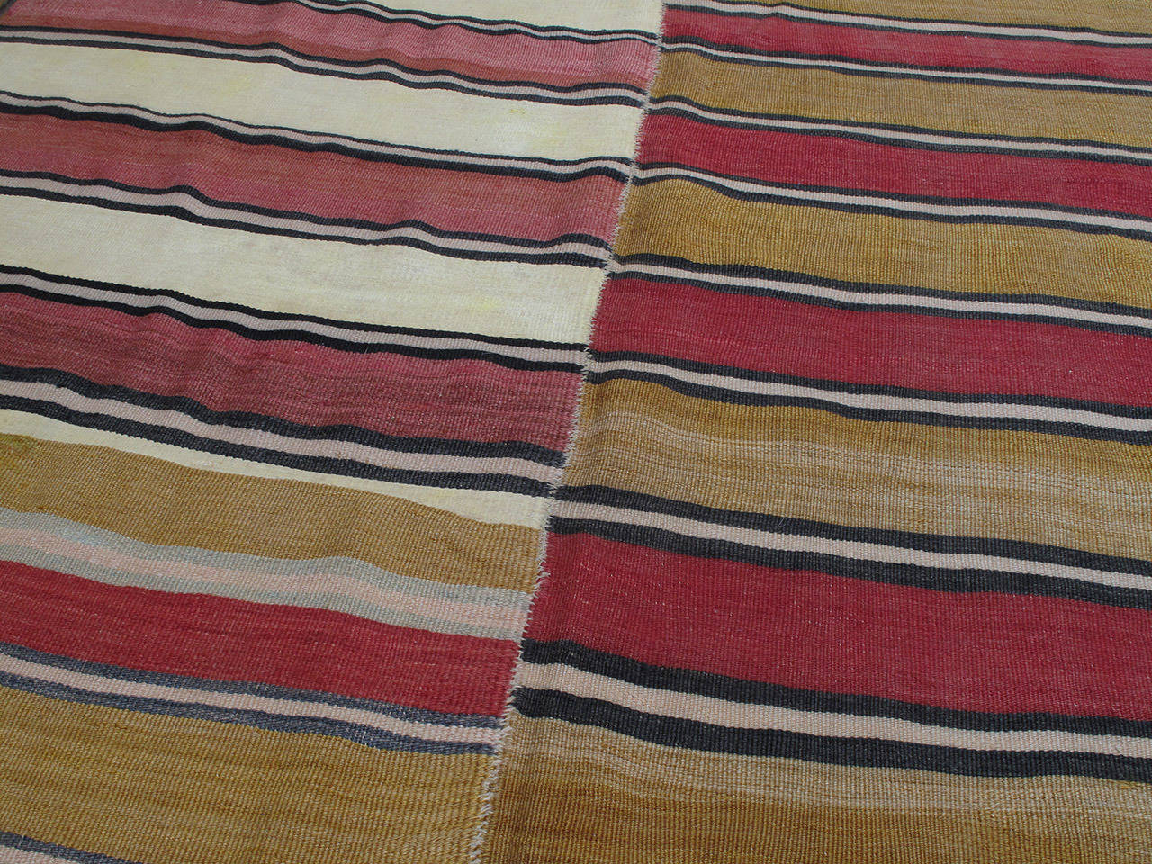 Hand-Woven Banded Kilim Runner Rug in Two Panels